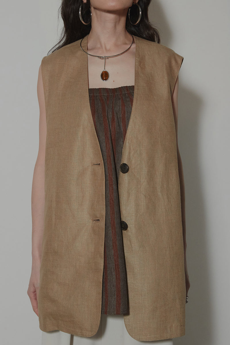トゥジュー リネン100% ブラウン ロングベスト ジレ トゥジュー リネン100% ブラウン ロングベスト ジレ 楽天市場
