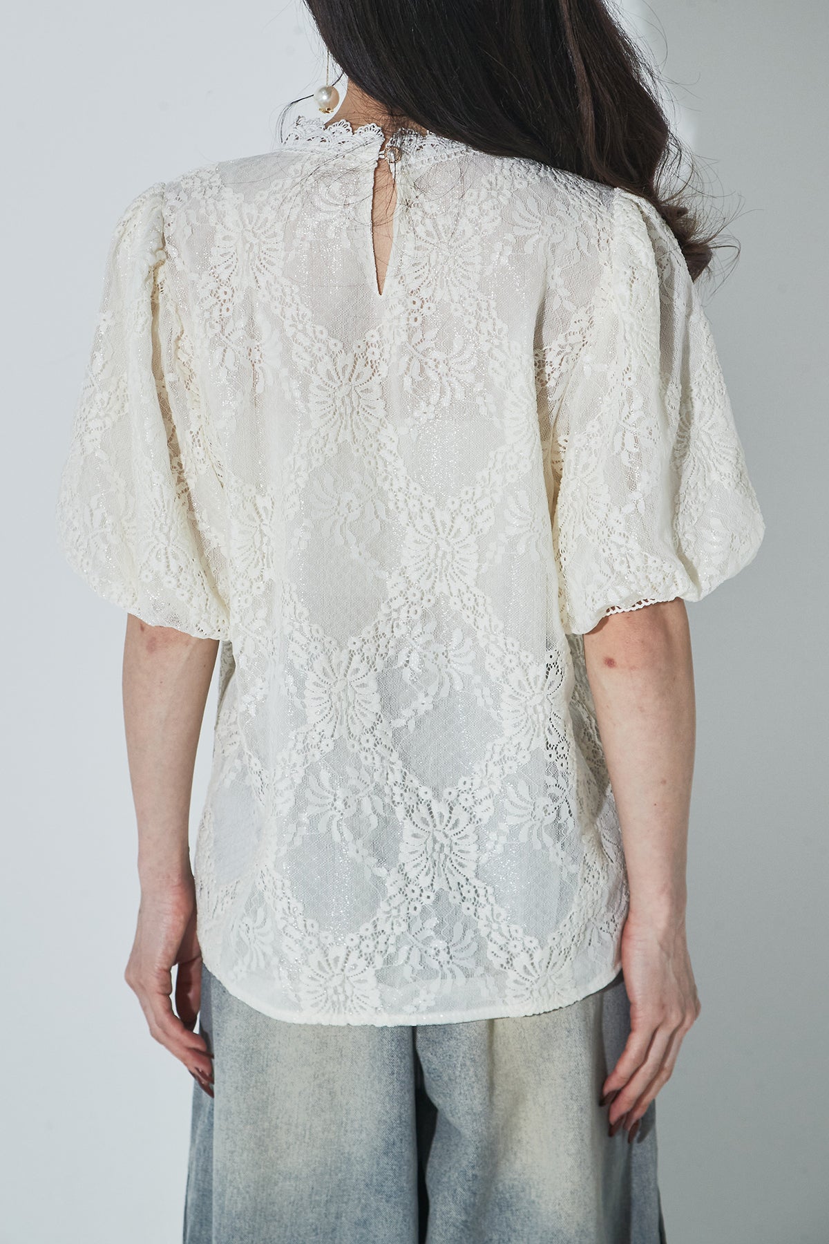 ANDREA&Co アートカットワイドデニム SET】パイピングボリュームトップス+アートカットワイドデニム