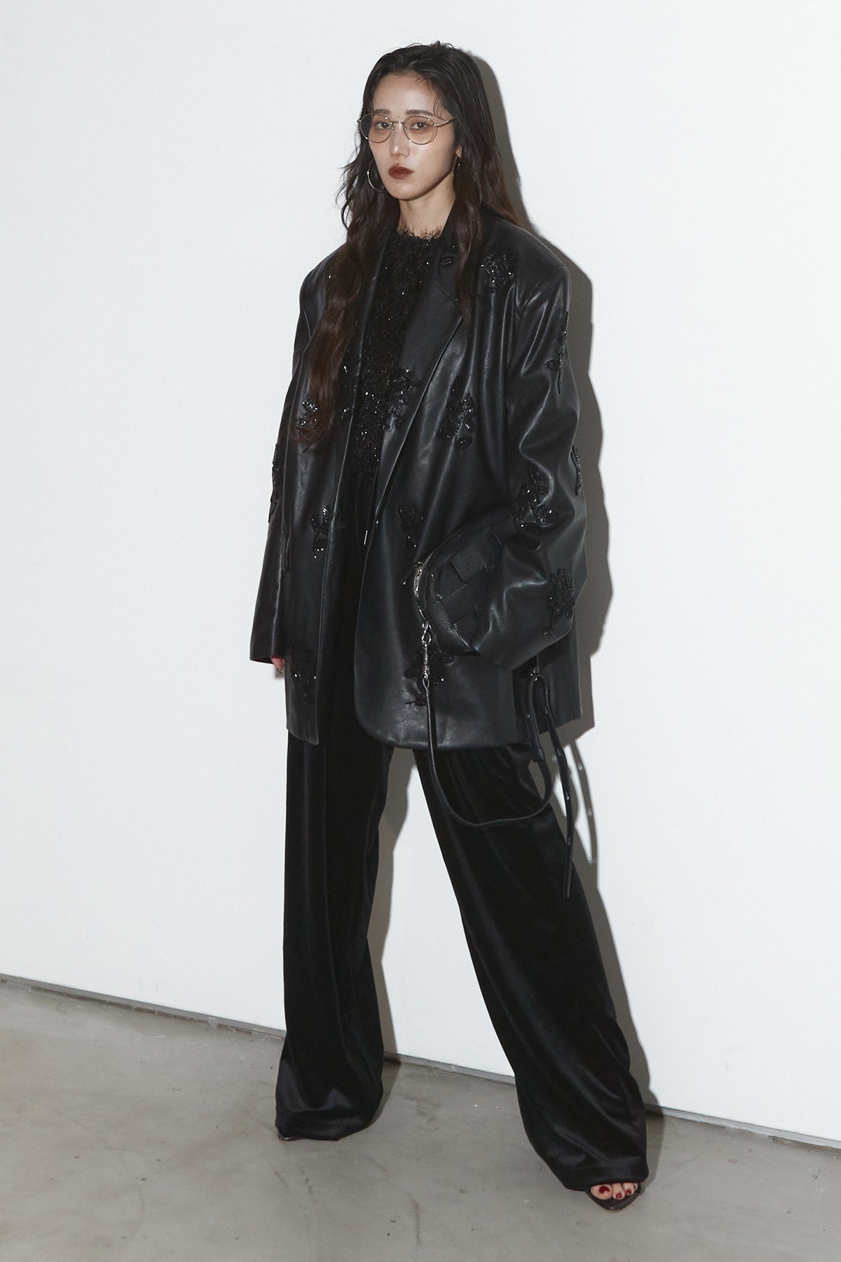 SET】レザービーズエンブロイダリージャケット+ウエストコードベロア