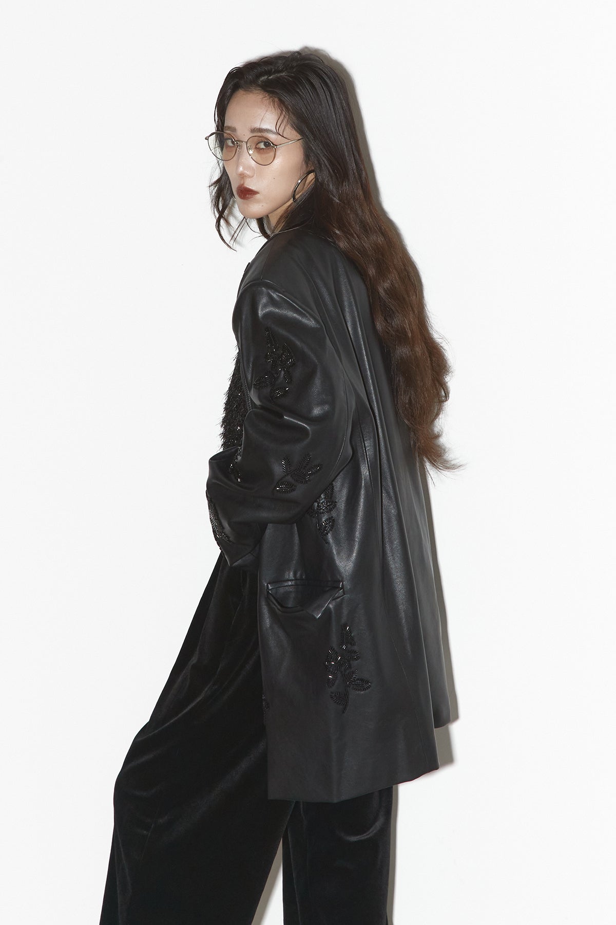 SET】レザービーズエンブロイダリージャケット+ウエストコードベロア