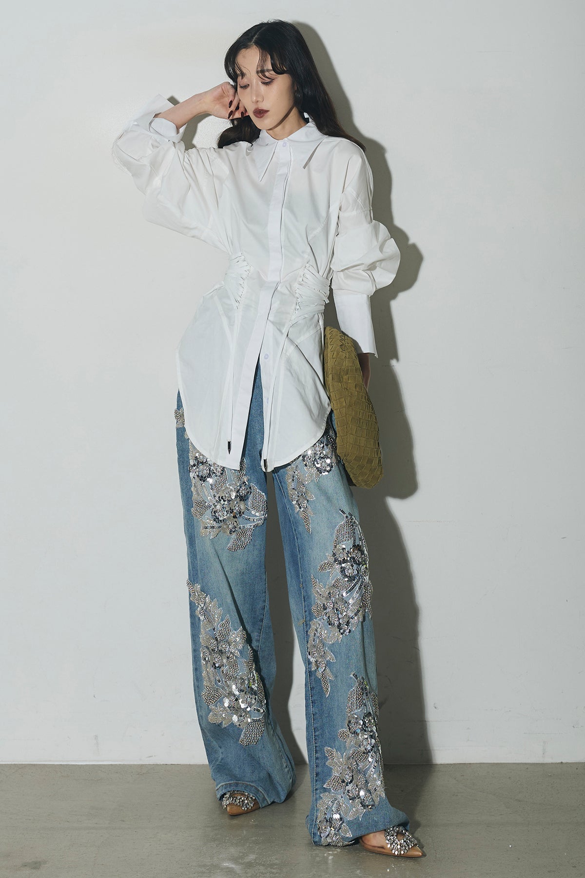 【Andrea&Co.】SETウエストレースアップブラウス＆ビジュー刺繍デニム 02_5e3b2ca3-c6bf-46b0-aa9c-