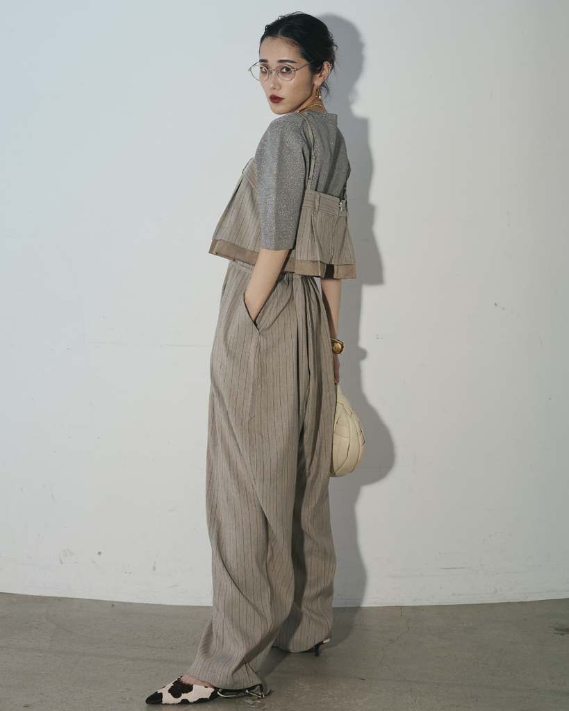 ANDREA&Co レースタックワイドパンツ&ベージュノースリーブトップス 