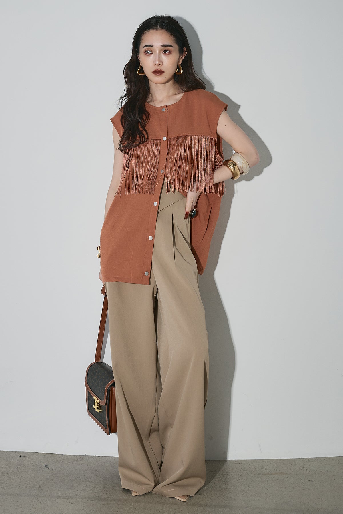 ANDREA&Co ストライプリラックスパンツ SET UP対応】ストライプイージーワイドパンツ(M OFF WHITE