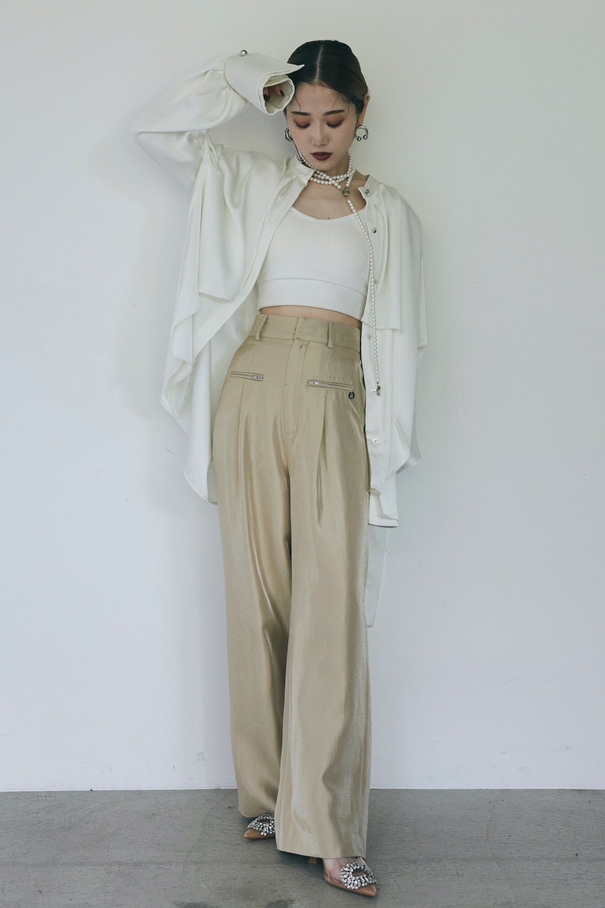 出産祝い SHINY ZIPPER 24AW新作】FRONT PANTS ANDREA&Co. – パンツ