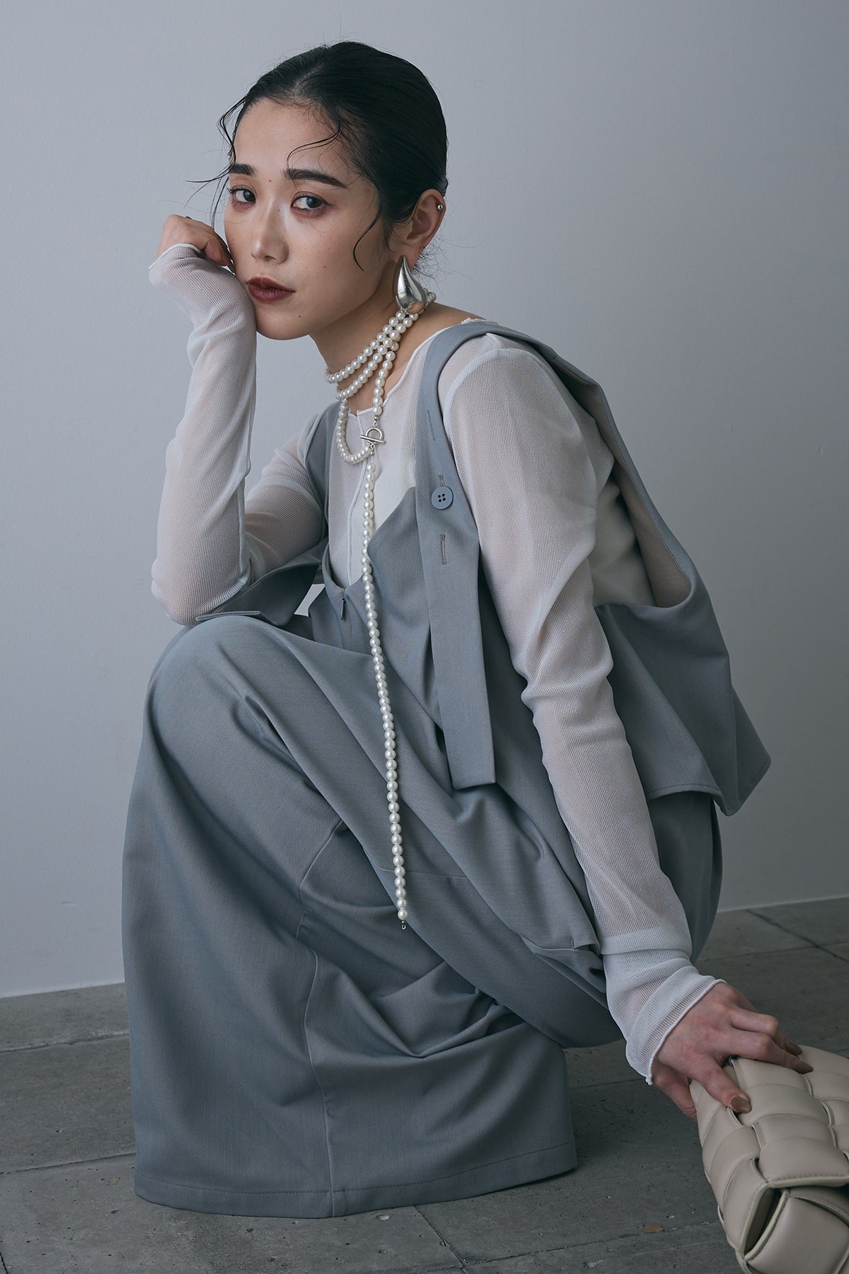 andrea&co. ブラウス＋ワイドパンツセット anyfee/プラスサイズ】ニットジョーゼットワイドパンツ anyfee