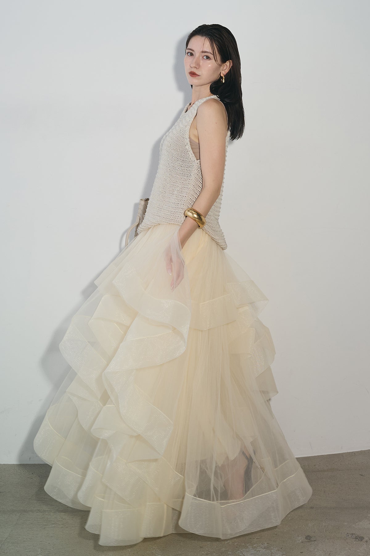 ANDREA&Co ボリュームフリルチュールスカート SET】ビスチェニットトップス+ボリュームフリルチュールスカート