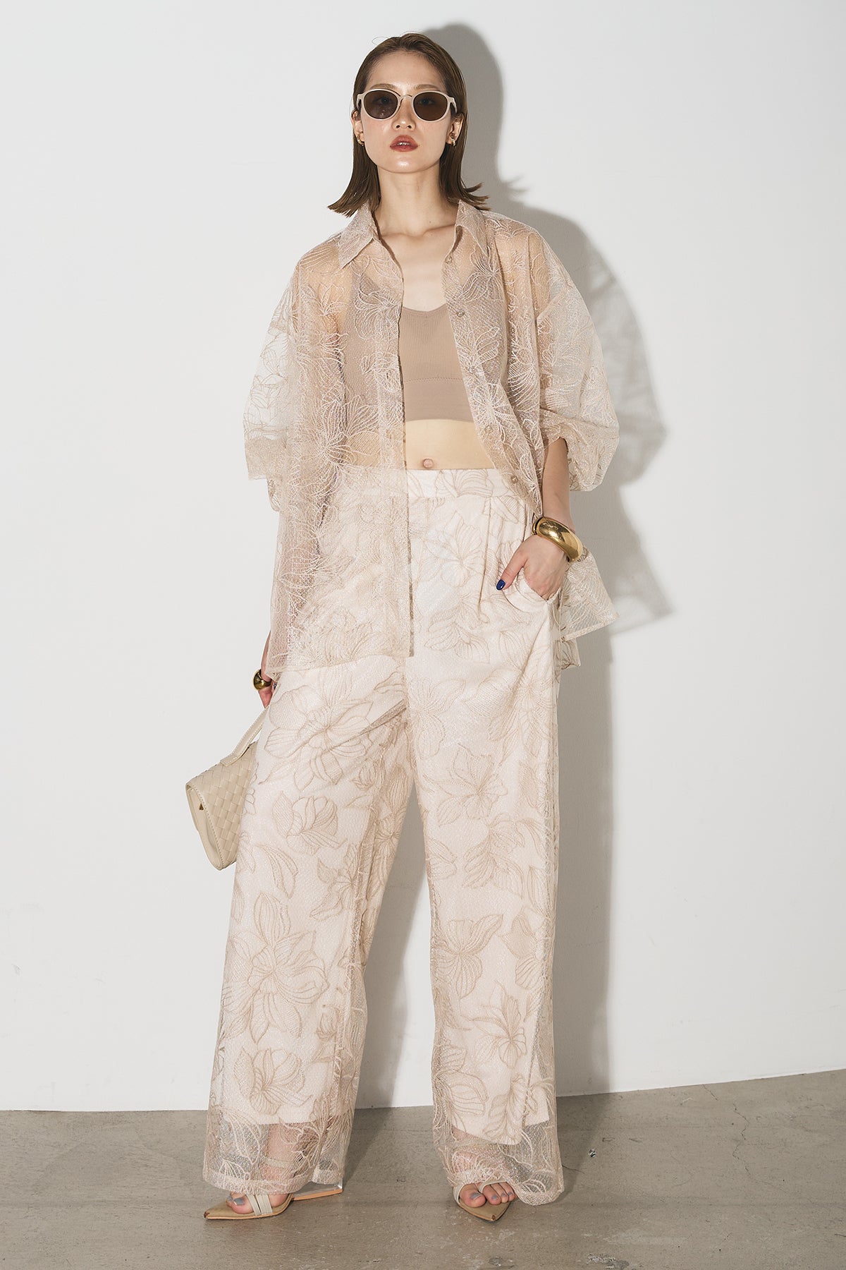 SET】フラワージャガードメッシュブラウス+フラワージャガード