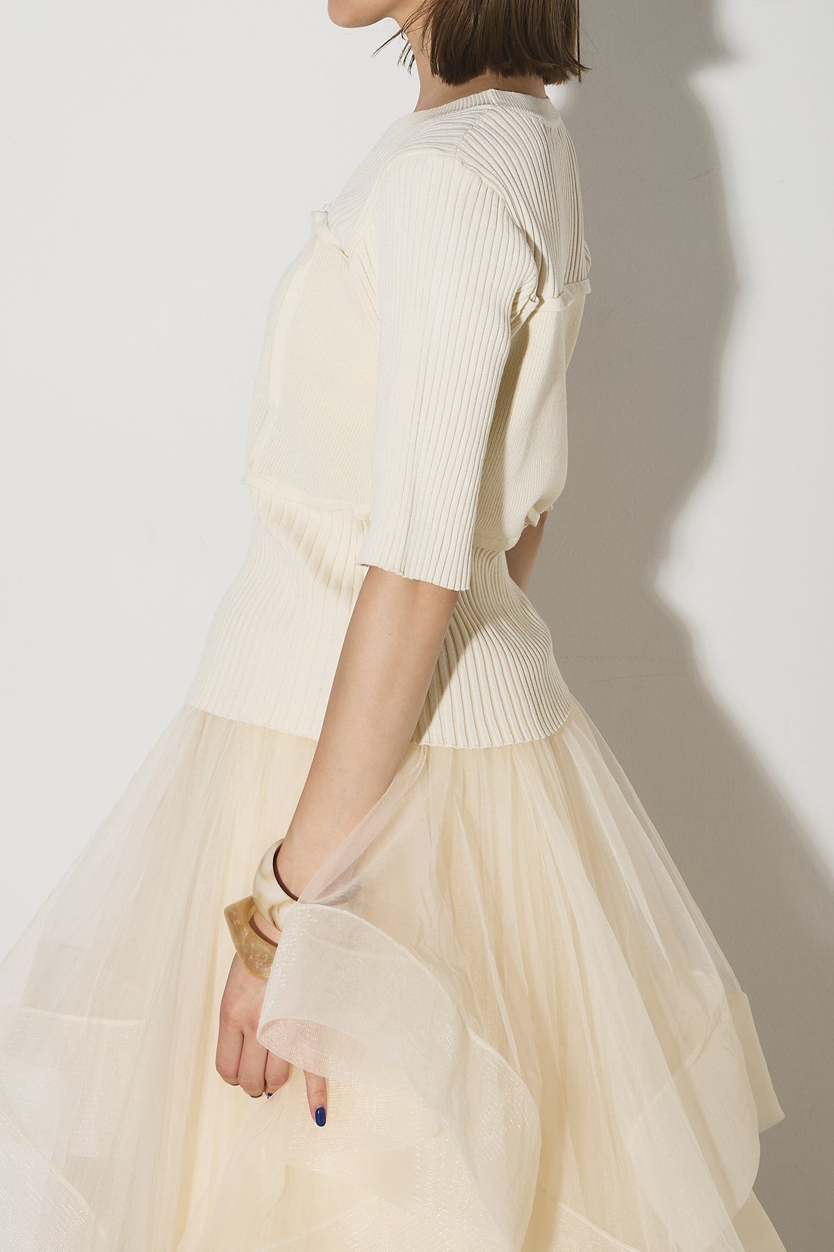 SET】ビスチェニットトップス+ボリュームフリルチュールスカート