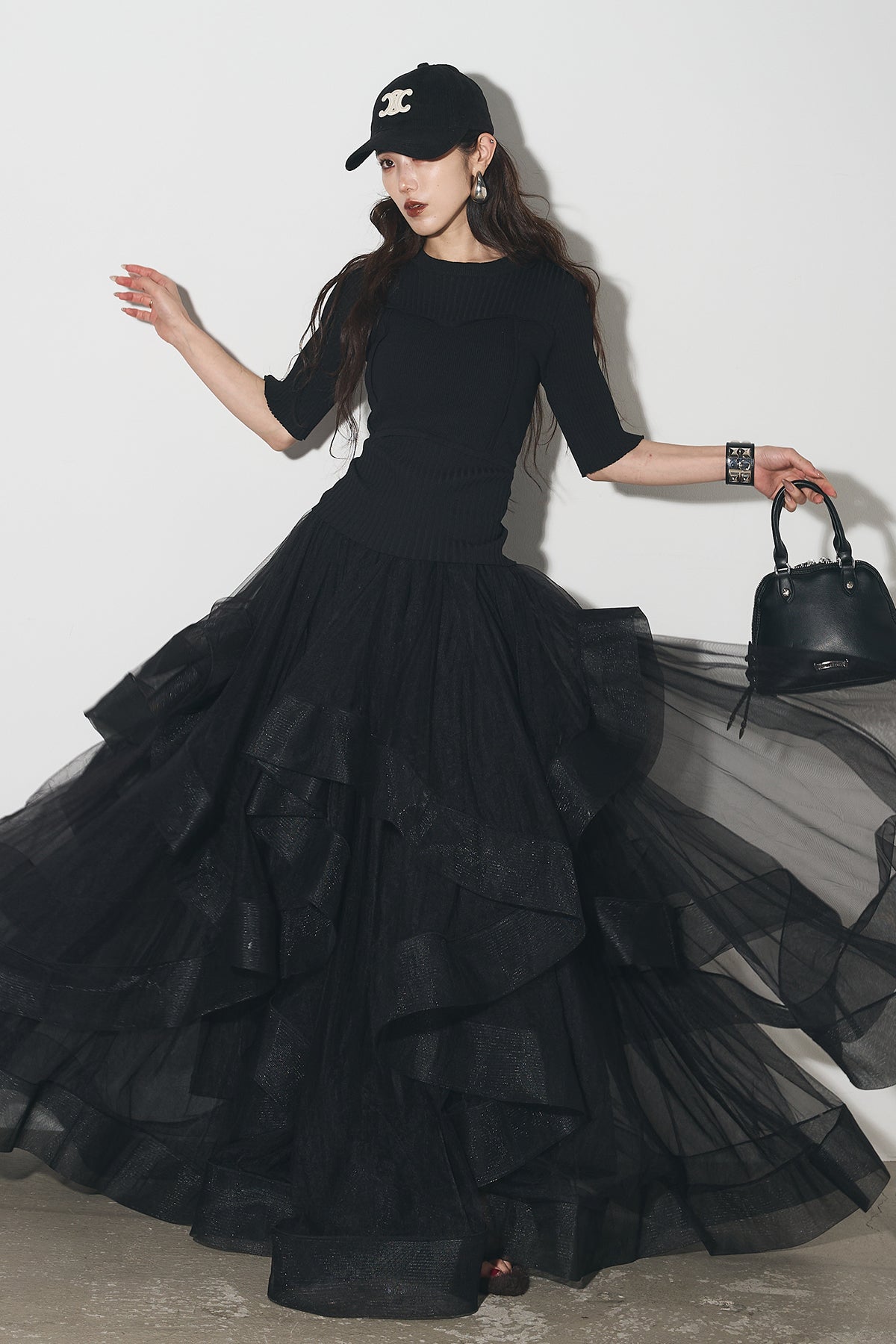 ANDREA&co. 【AUBREY】ニットトップス+チュールスカート SET】ビスチェニットトップス+ボリュームフリルチュールスカート