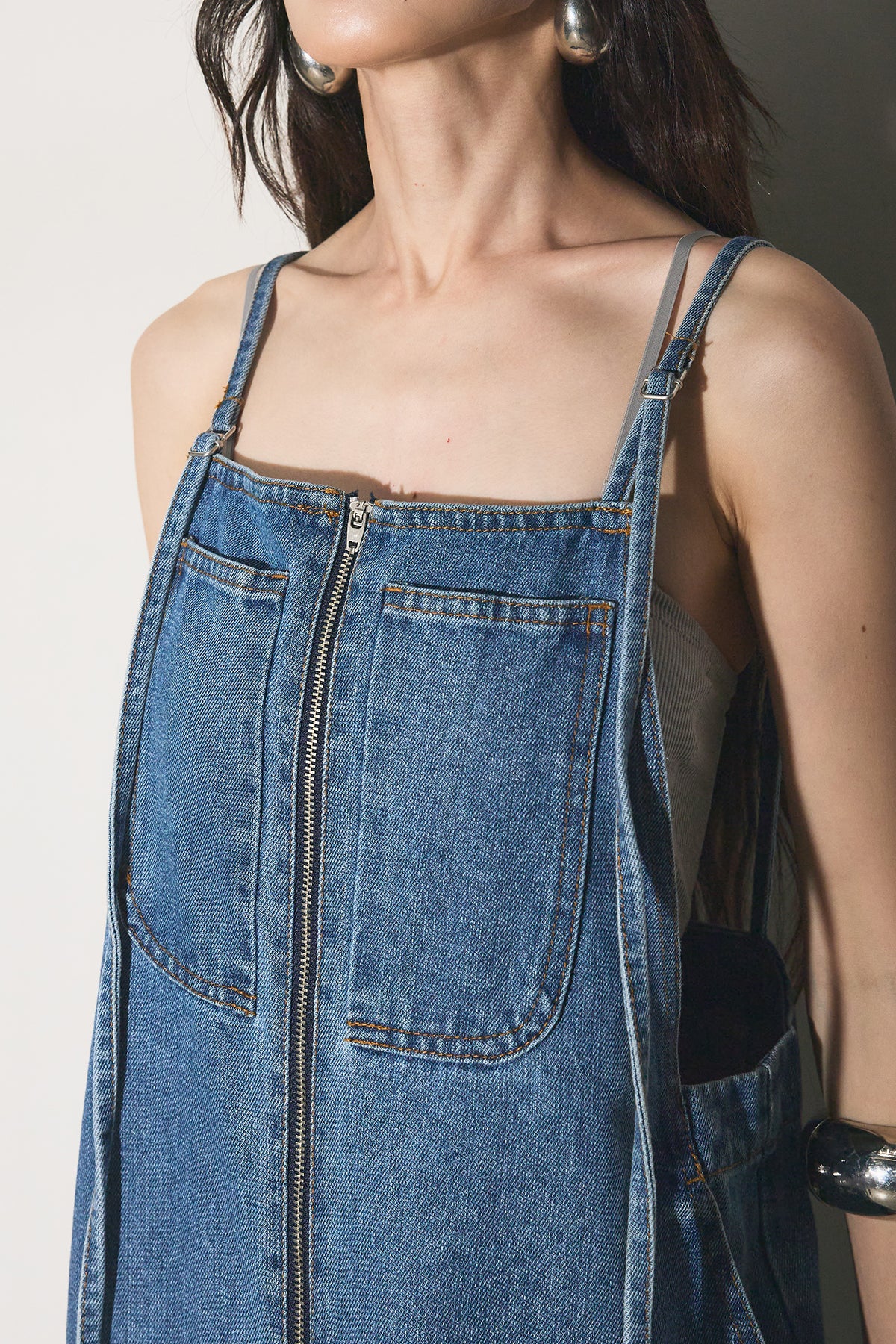 新品 CURRENTAGE フロントジップ デニム サロペット ブラック 新品 CURRENTAGE フロントジップ デニム サロペット ブラック