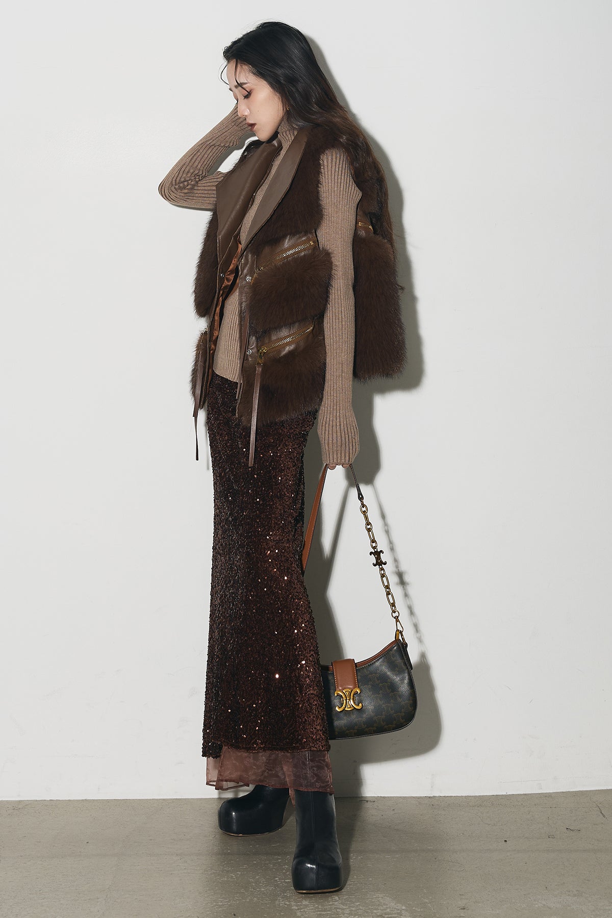 SET】フェイクファーライダースベスト+スパンコールスカート – ANDREA&Co.