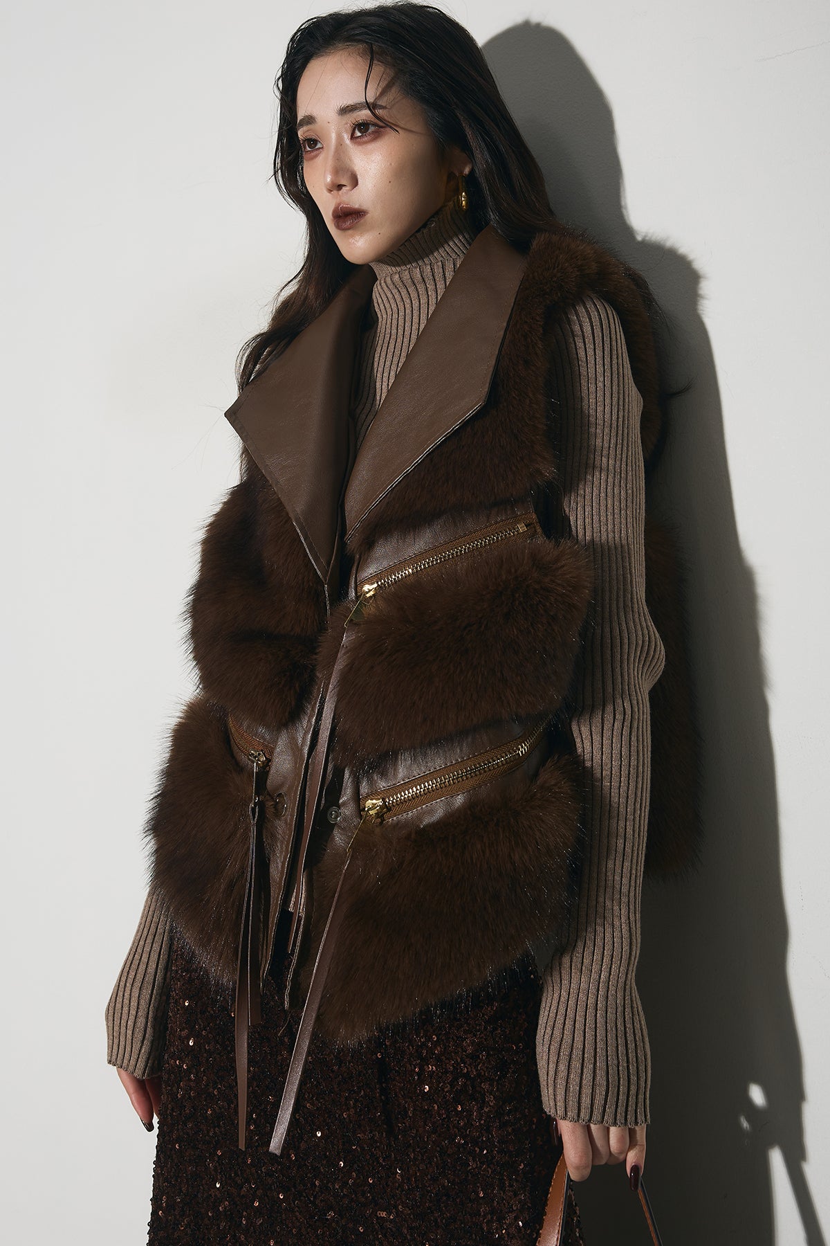 SET】フェイクファーライダースベスト+スパンコールスカート – ANDREA&Co.