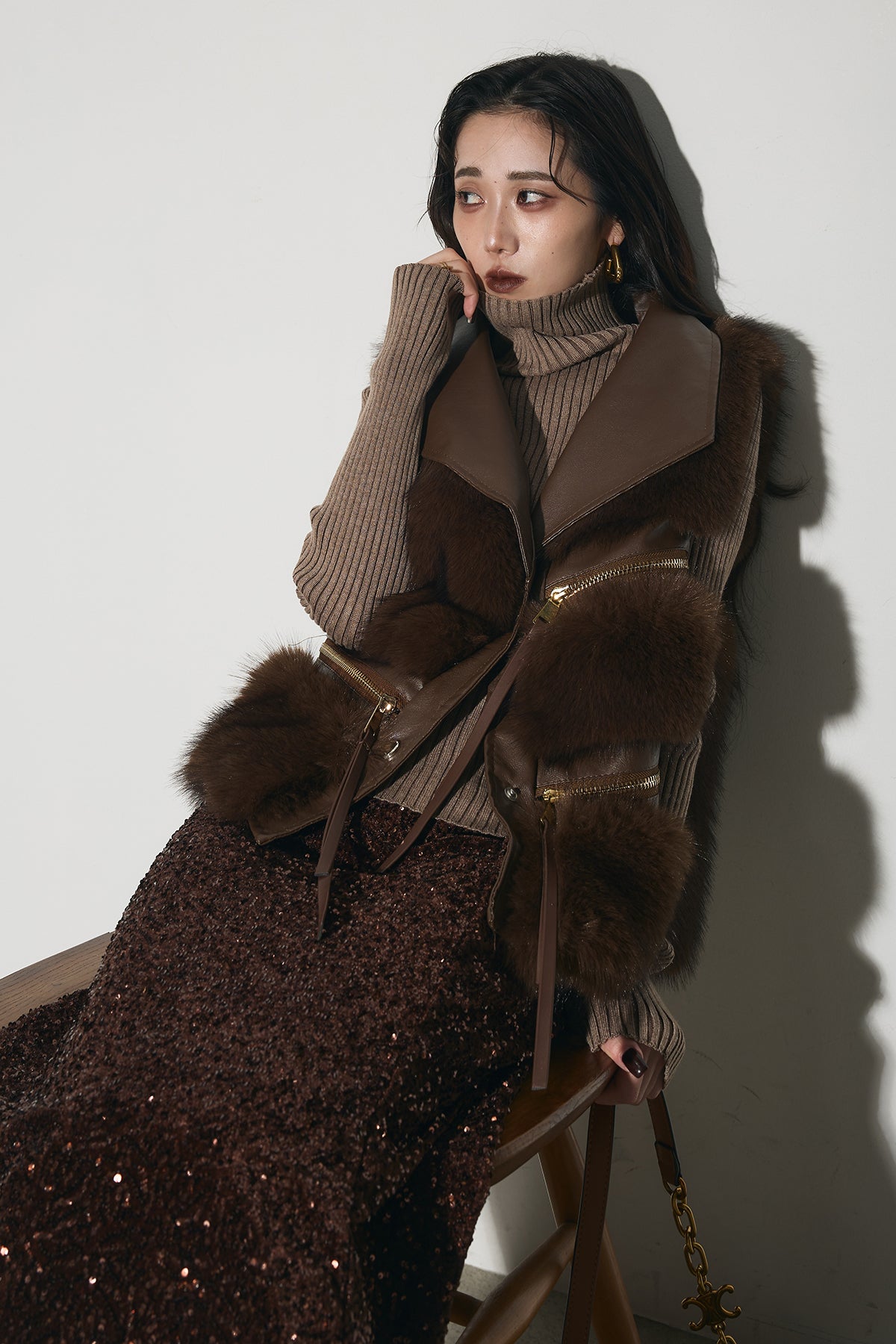 SET】フェイクファーライダースベスト+スパンコールスカート – ANDREA&Co.