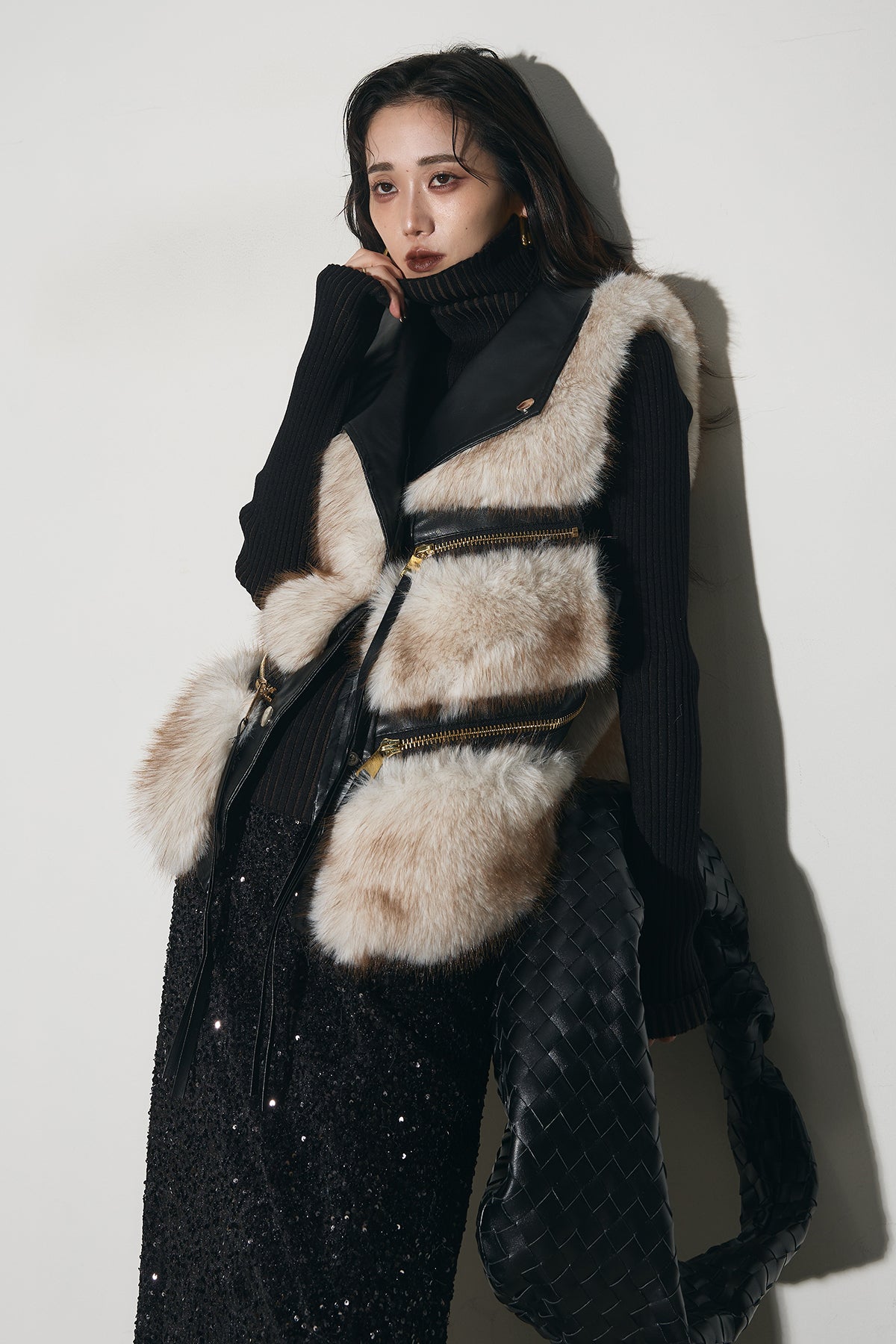 SET】フェイクファーライダースベスト+スパンコールスカート – ANDREA&Co.