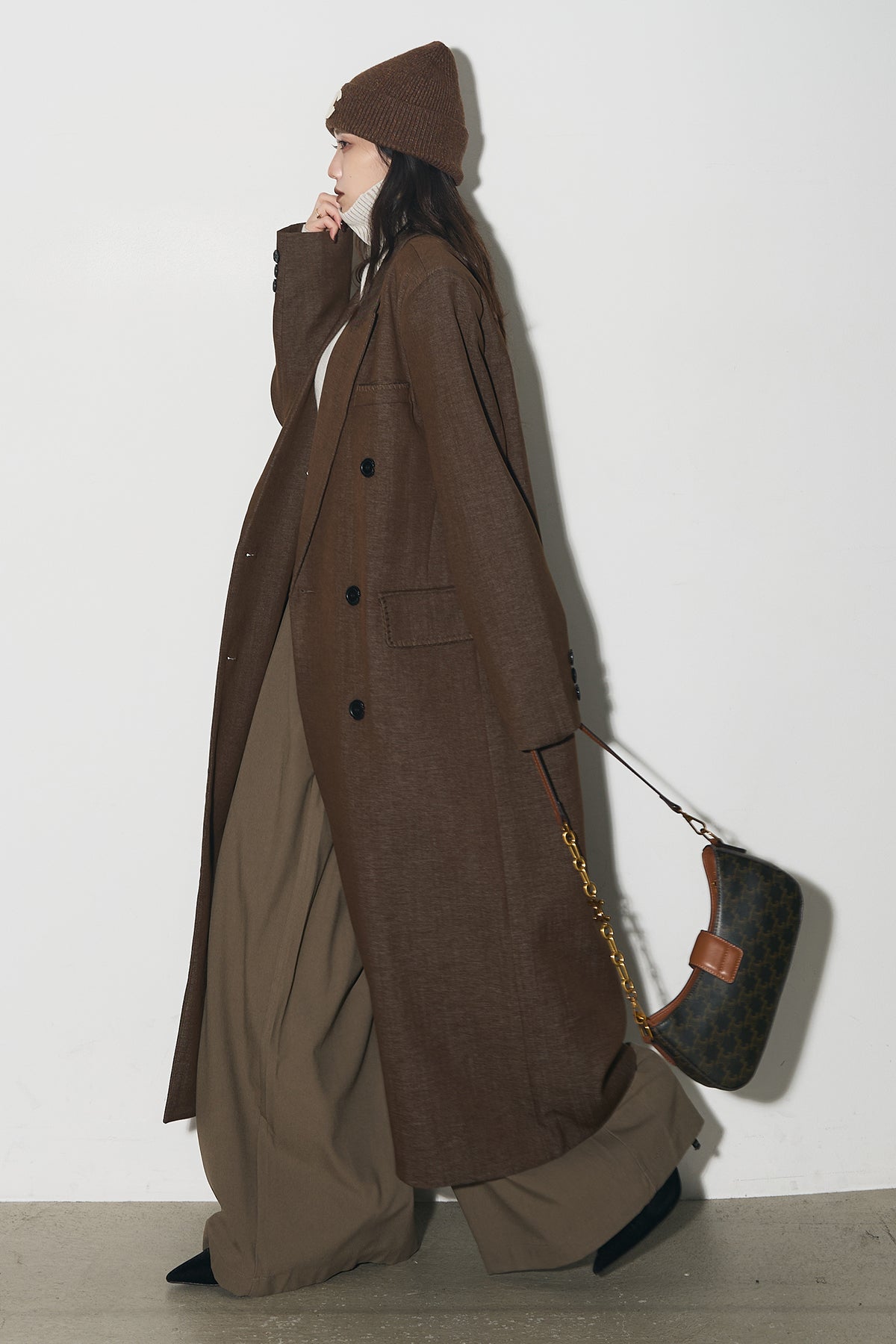 【状態良】アンドレアアンドコーYUKKOコートブラウン デニムライクダブルブレストコート – ANDREA&Co.