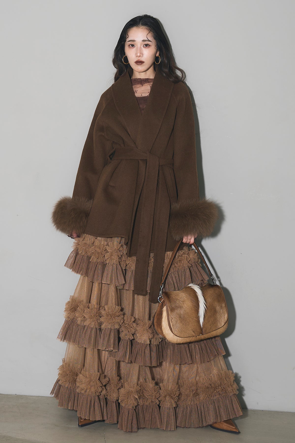 ANDREA&Co ファー ジャケット ANDREA & Co】ツイードファージャケット