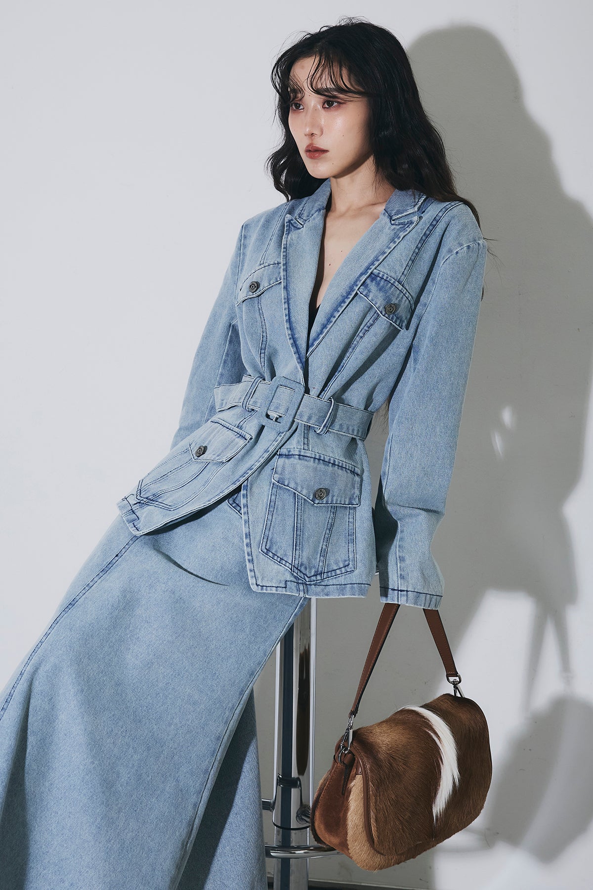 【andrea&co.】レイヤーベルトデザインデニム デニムベルテッドジャケットセットアップ – ANDREA&Co.