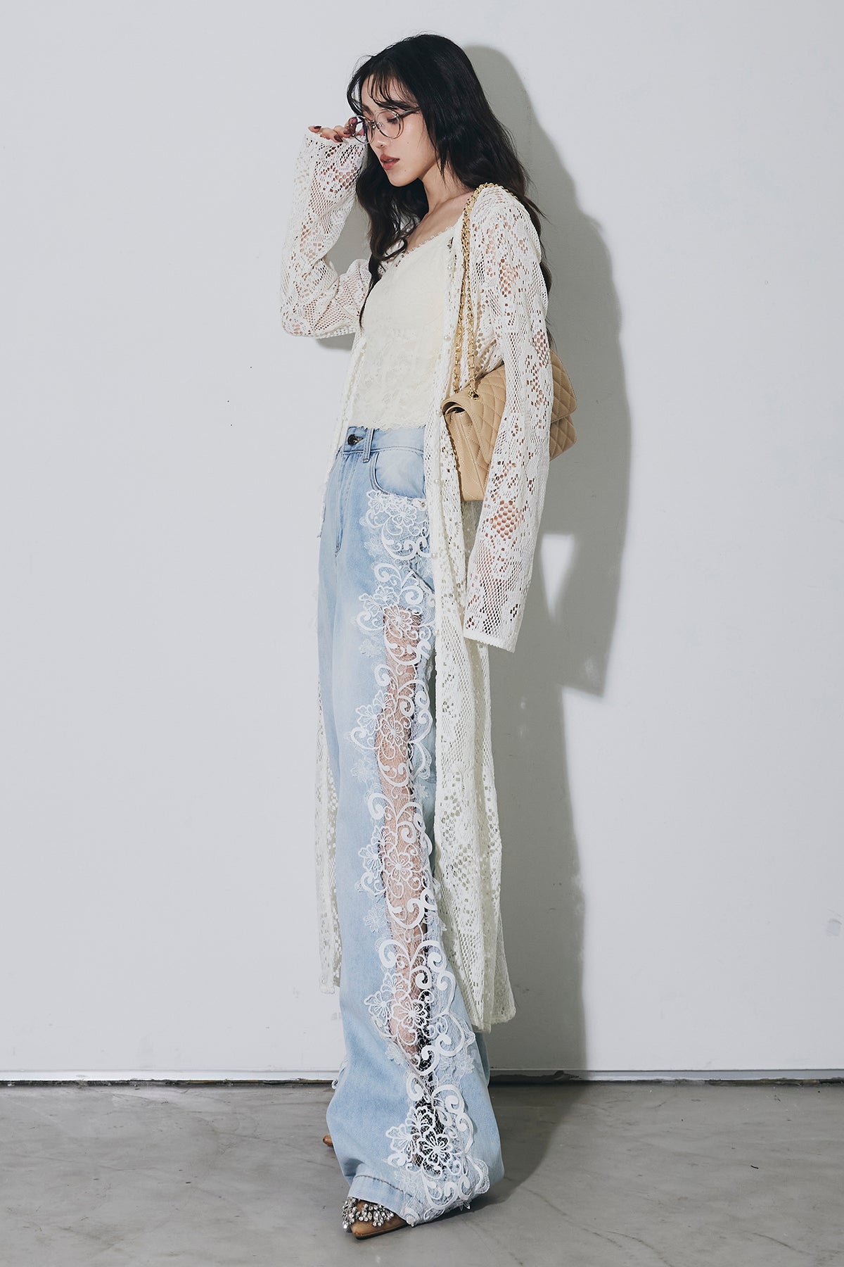 ANDREA&Co. 【SET】レース装飾入りデニムパンツ＆レースカーディガン SET】レースロングカーデ+レースカットアウトデニム – ANDREA&Co.