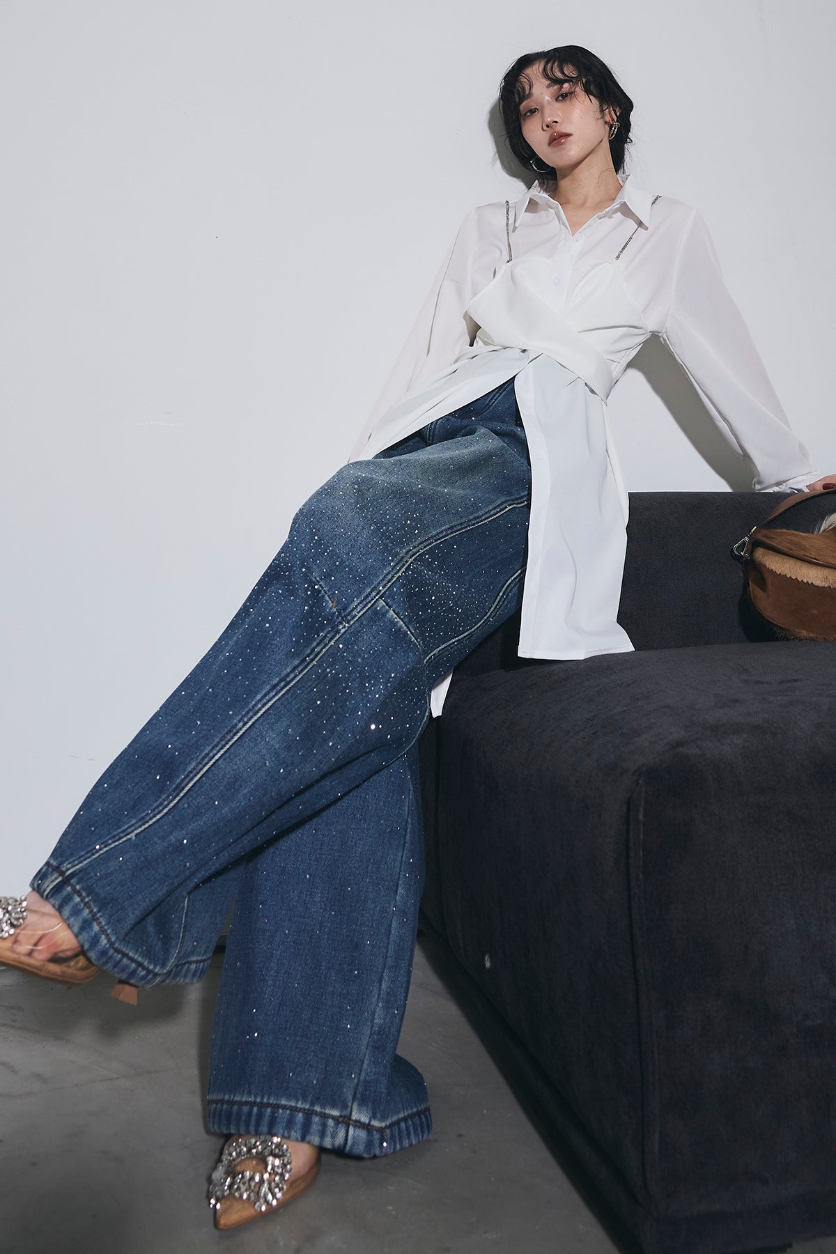 andrea&co シャイニーデニムパンツ　ブルー シャイニーデニムパンツ – ANDREA&Co.