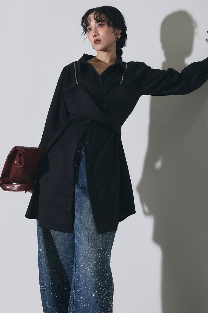 SET】チェーンビスチェブラウス+シャイニーデニムパンツ – ANDREA&Co.