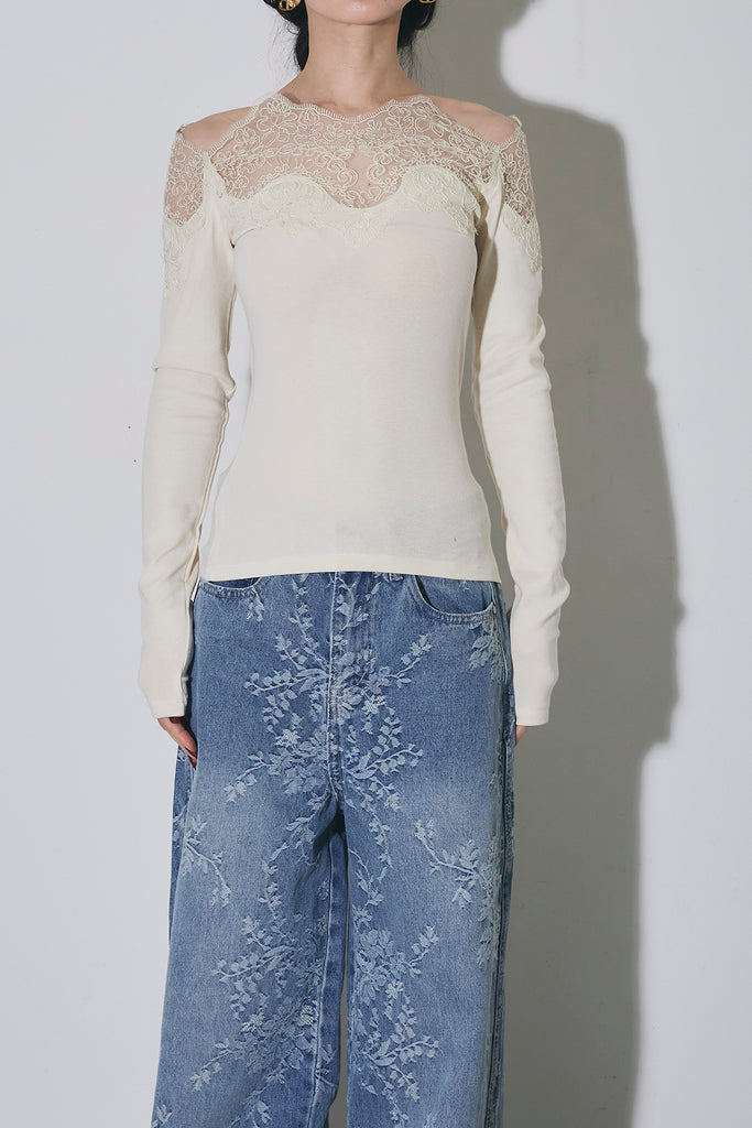 SET】レースオフショルニット+デニムビジュー刺繍パンツ – ANDREA&Co.
