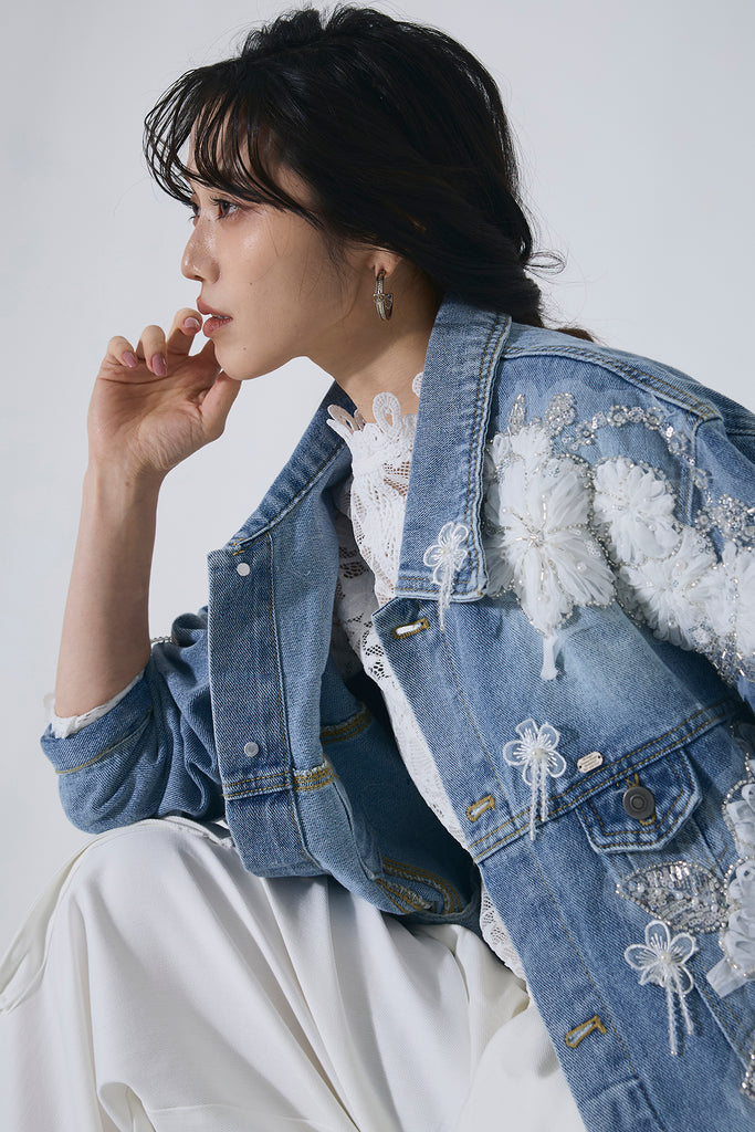 ANDREA&CO AUBREY フラワージャガードデニムジャケット 定価1.5 フラワージャガードデニムジャケット – ANDREA&Co.
