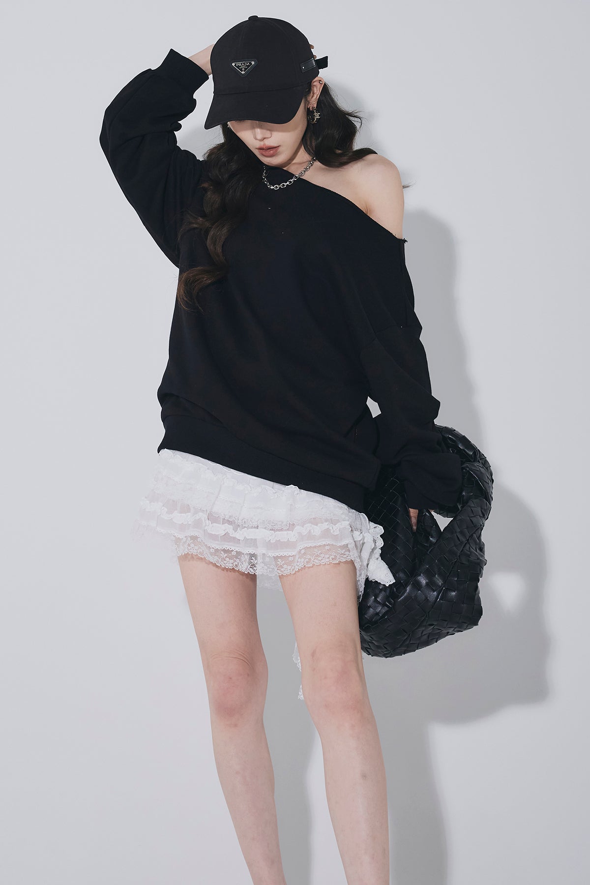 新品 ワンショルルーズスウェット 2点 セール】【7分袖】肩リボンワンショルルーズスウェット（Tシャツ