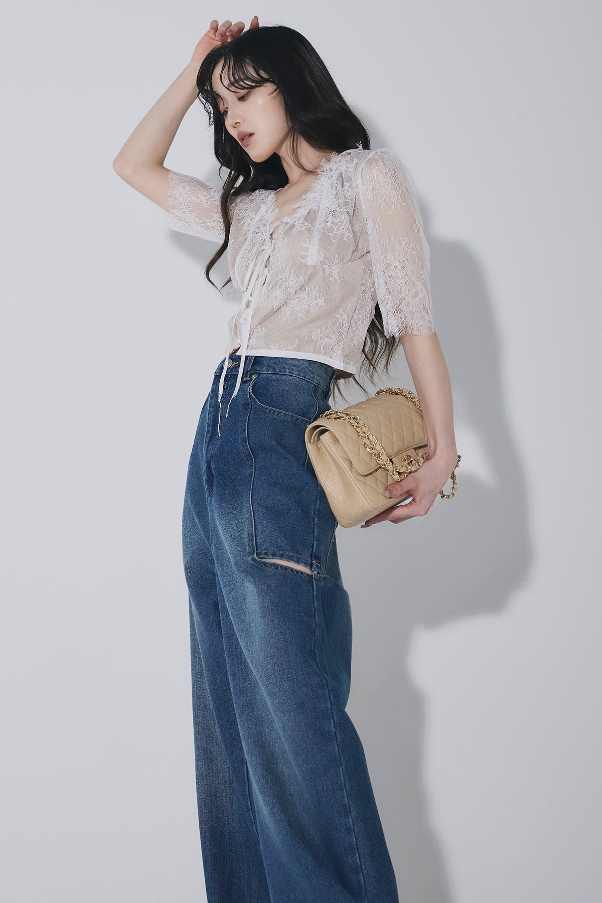 SET】レースハーフスリーブトップ+サイドカットデニムパンツ – ANDREA&Co