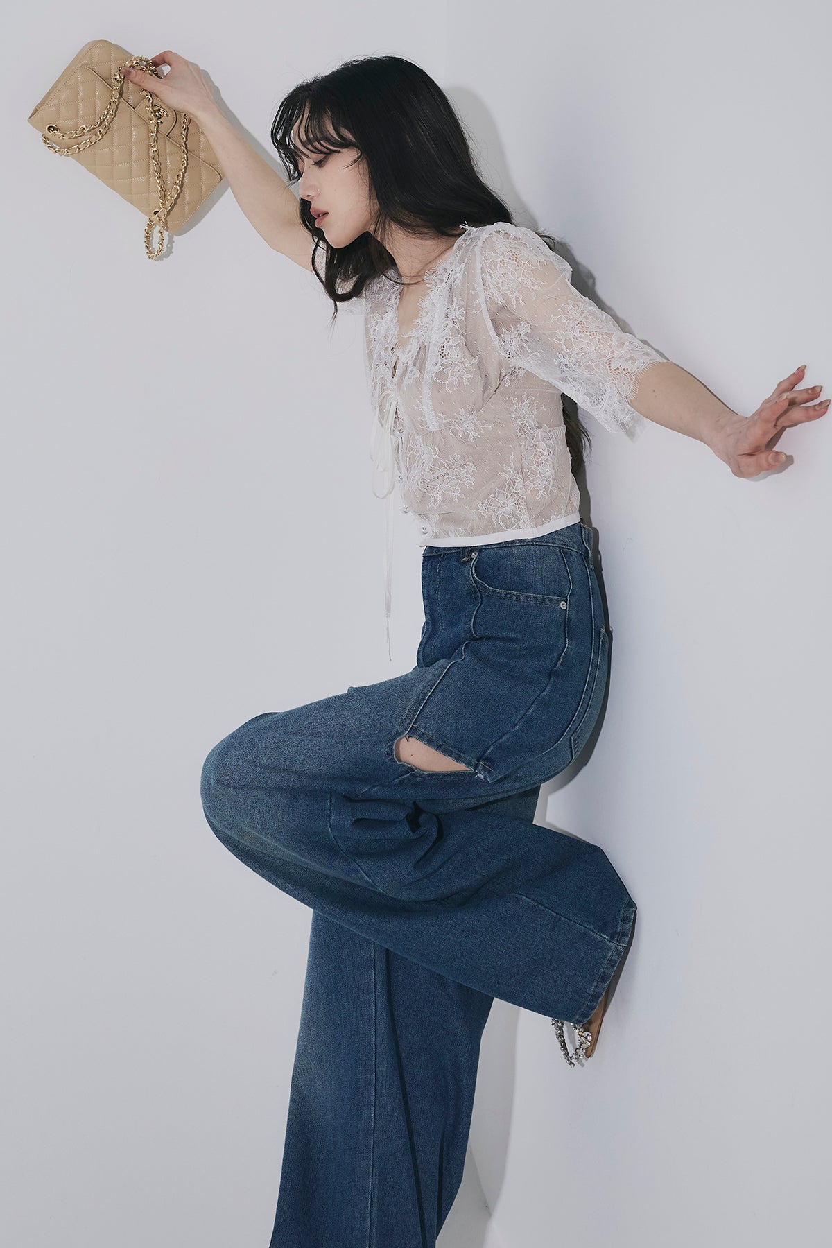 SET】レースハーフスリーブトップ+サイドカットデニムパンツ – ANDREA&Co