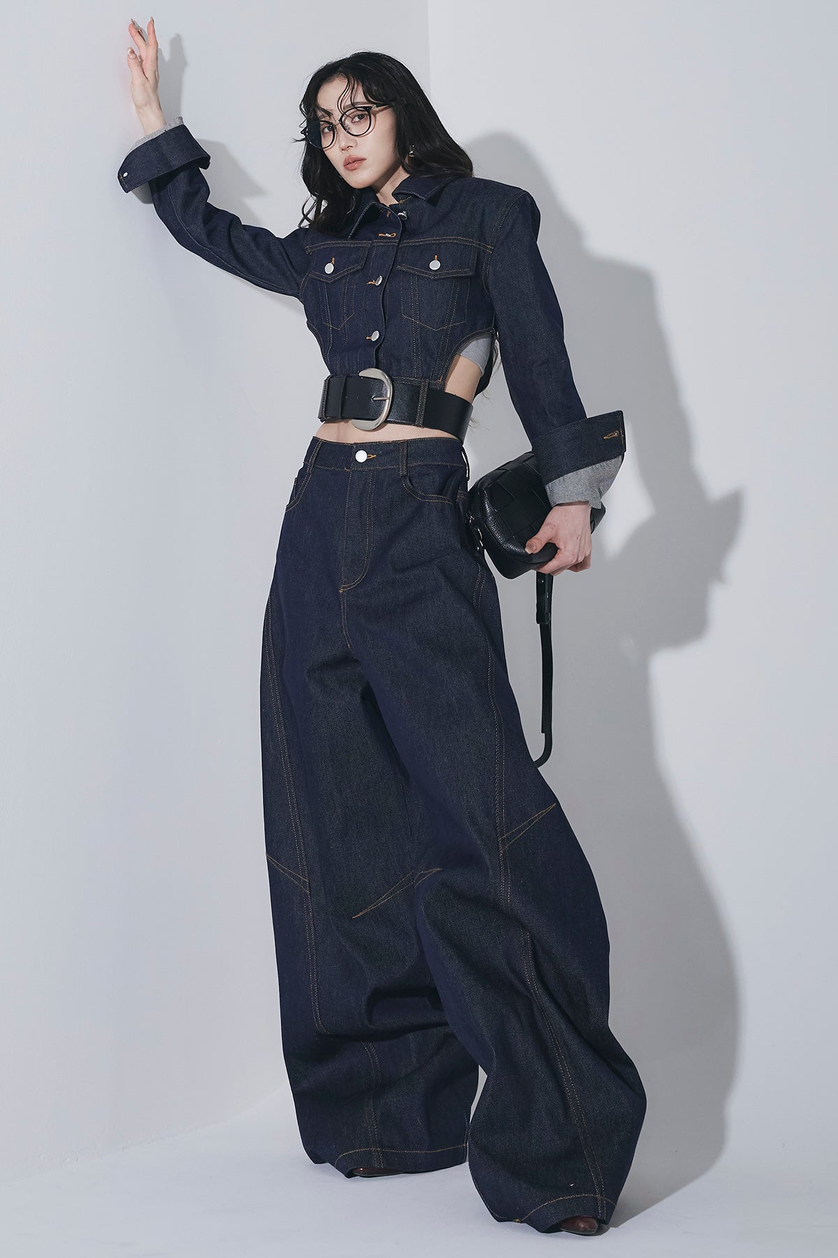 ANDREA&Co. 【SET】デニムジャケット+デニムパンツ+ベルト SET】ベルテッドカットアウトデニムジャケット+バレルデニムパンツ