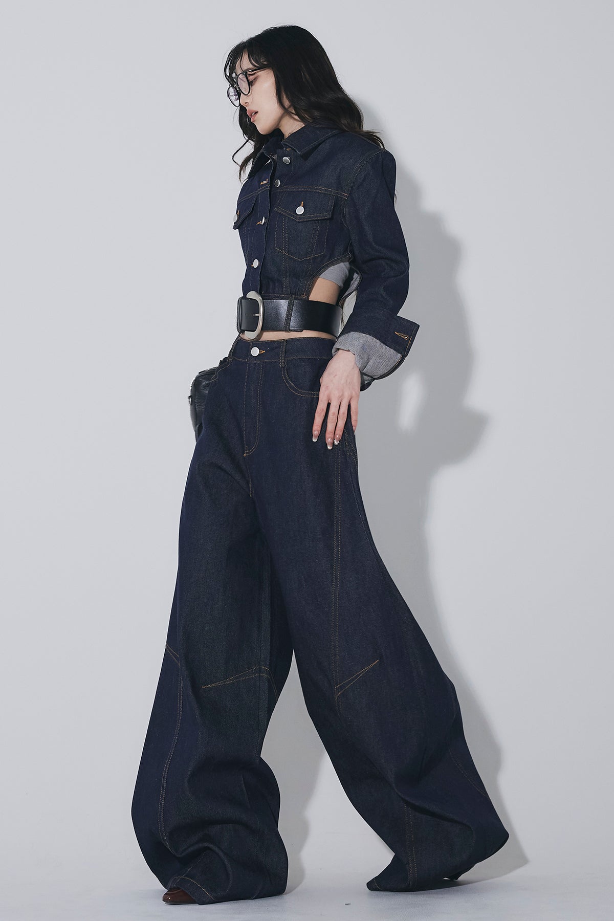 ANDREA&Co. 【SET】デニムジャケット+デニムパンツ+ベルト SET】ベルテッドカットアウトデニムジャケット+バレルデニムパンツ