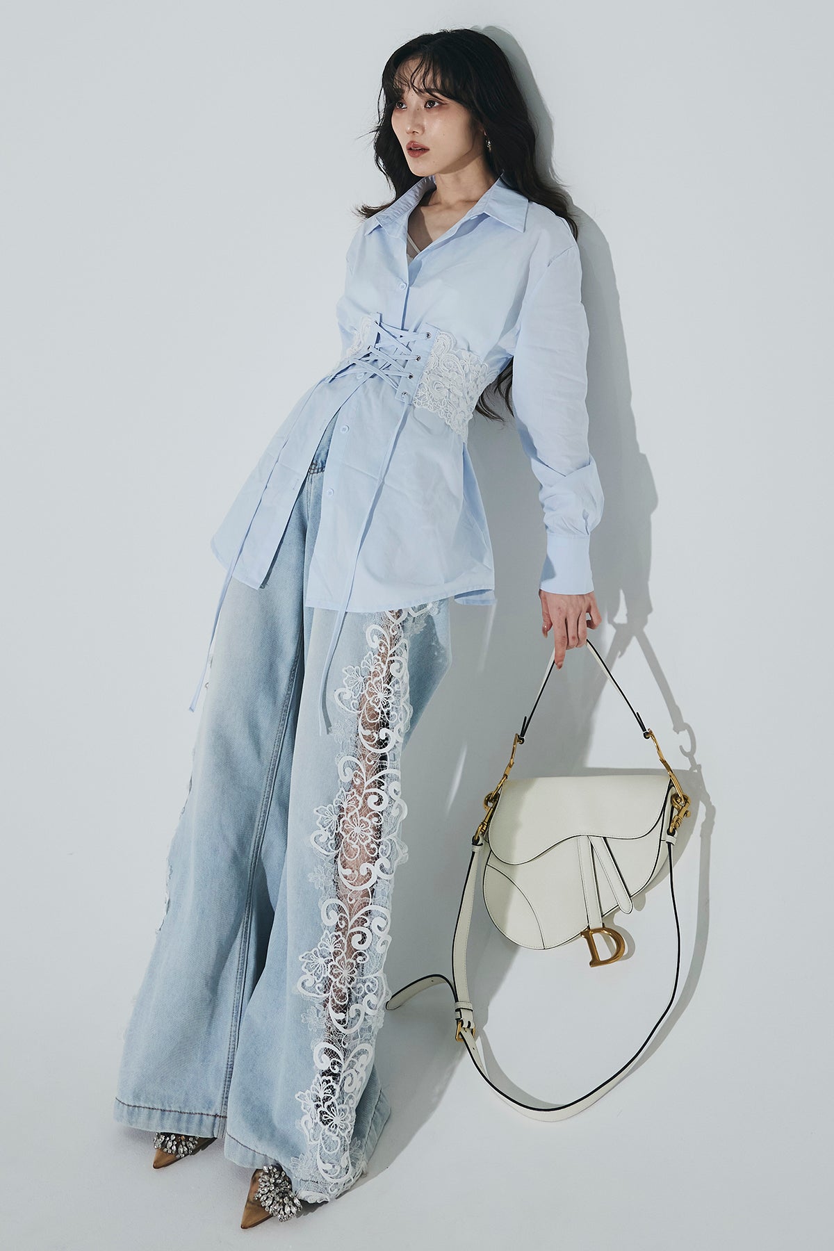 ANDREA&Co. レースベルトブラウス SET】レースベルトブラウス+レースカットアウトデニム – ANDREA&Co.