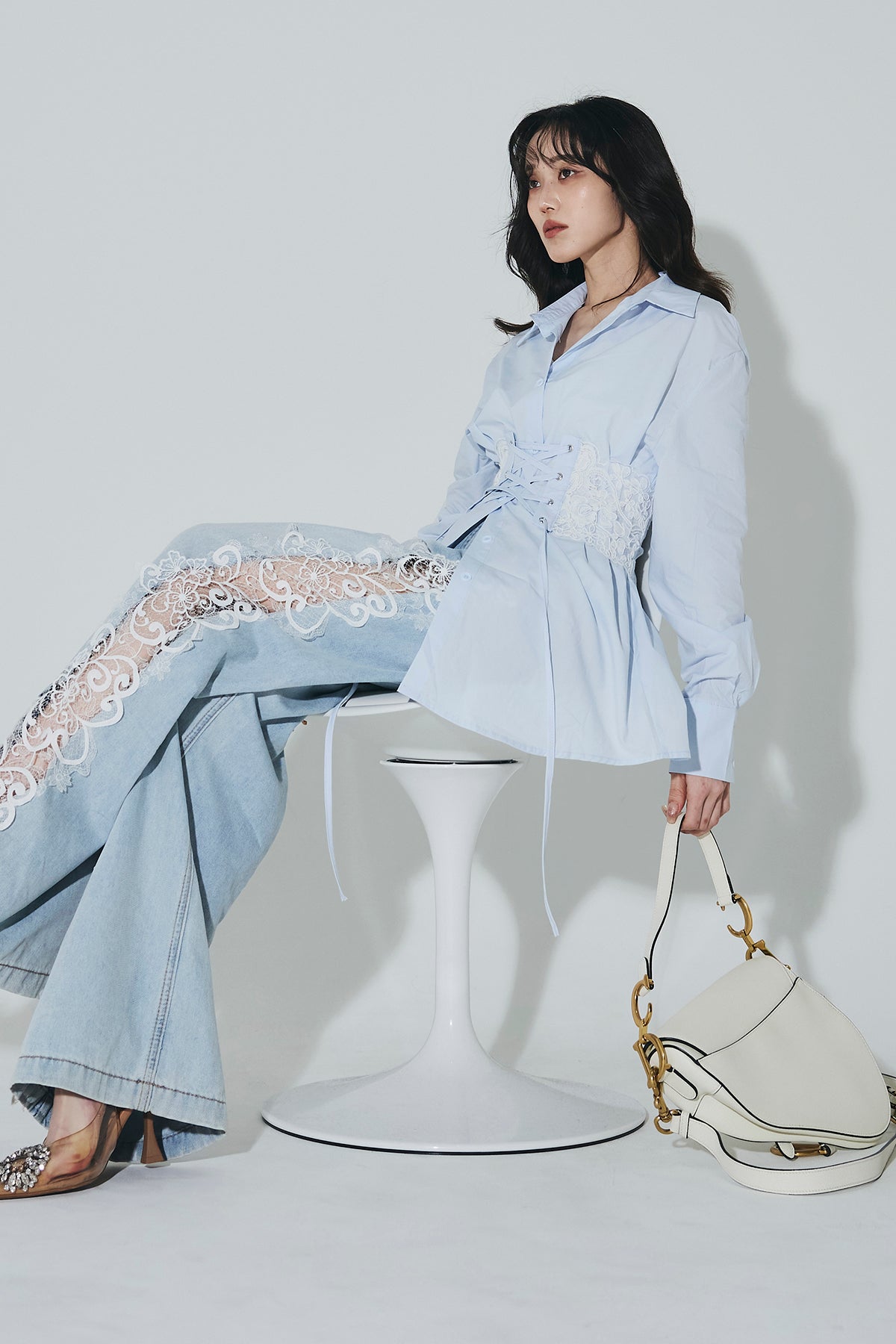 ANDREA&co ブラウス　デニムパンツ　セット SET】レースベルトブラウス+レースカットアウトデニム – ANDREA&Co.