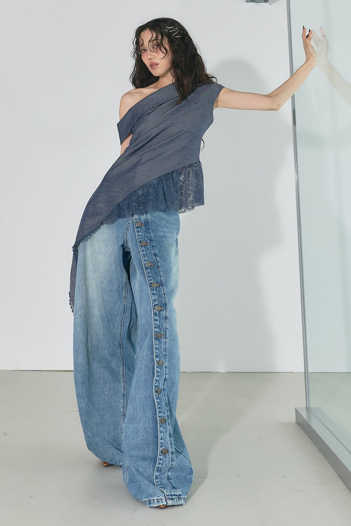 SET】アシメワンショルトップス+ボタンラインデニム – ANDREA&Co