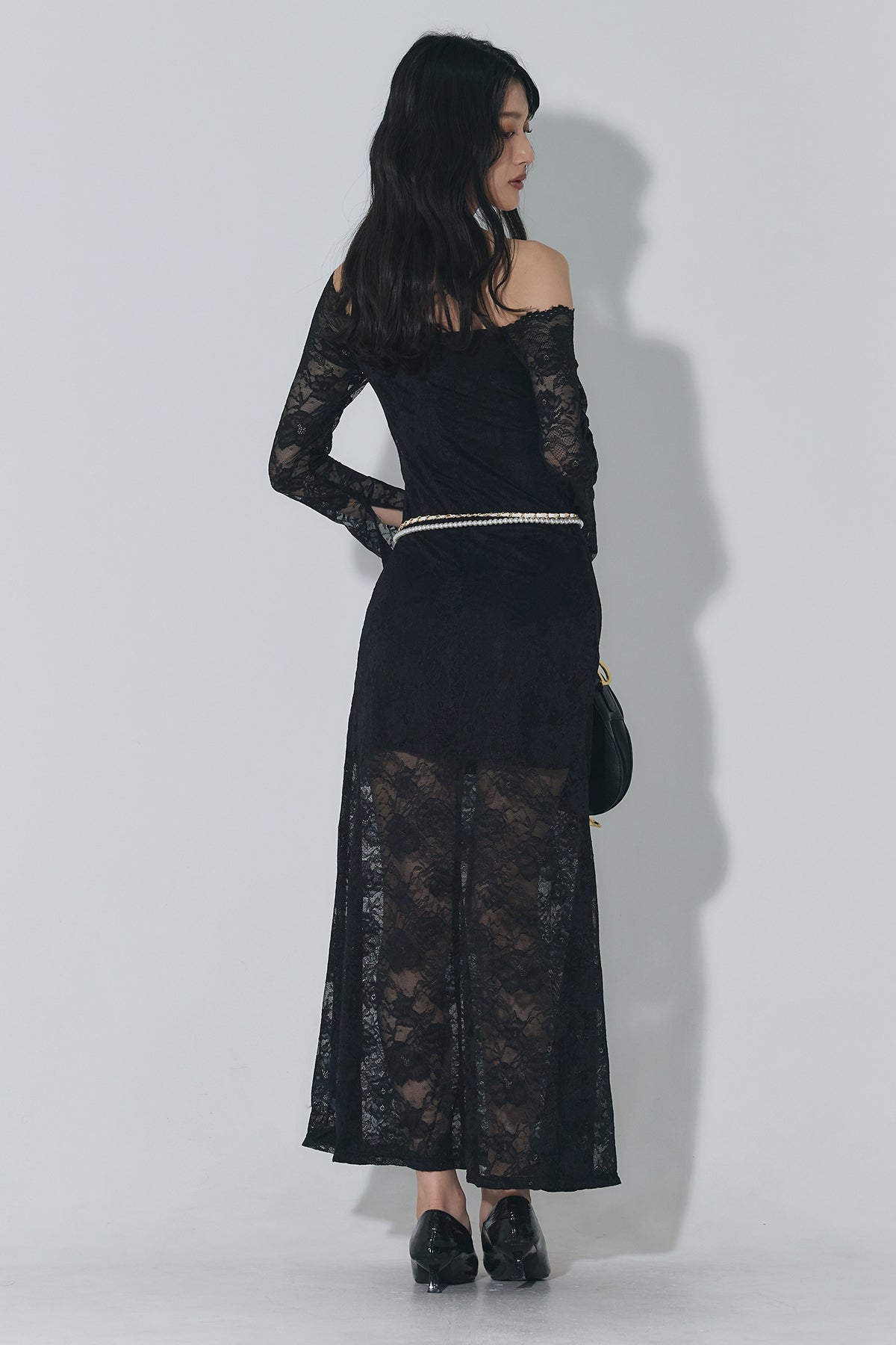 ANDREA & Co. レースロングワンピース ブラック オフショルダーレースロングワンピース – ANDREA&Co.