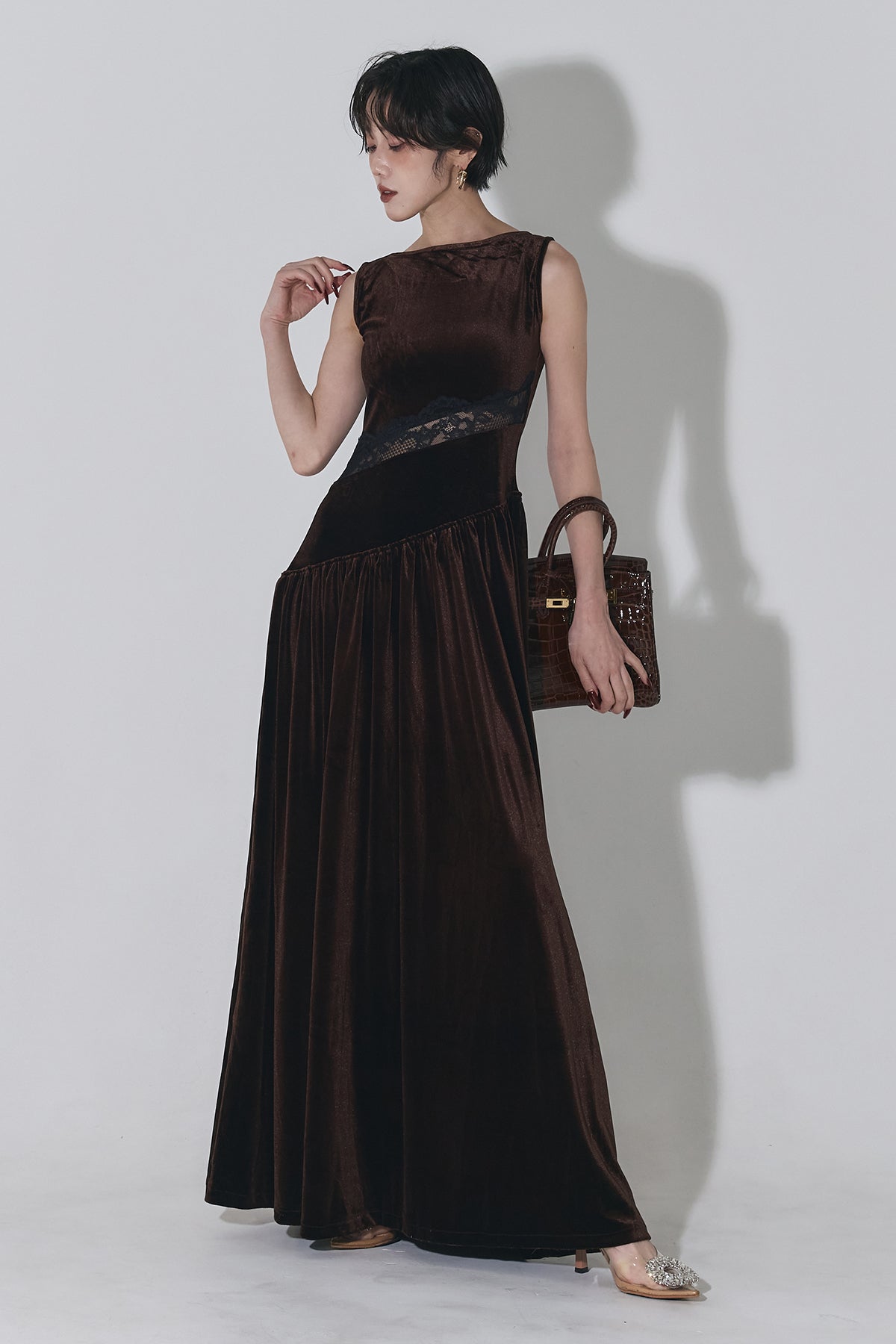 ANDREA&CO ウエストレースベロアワンピ レース切替ベロアロングワンピース – ANDREA&Co.