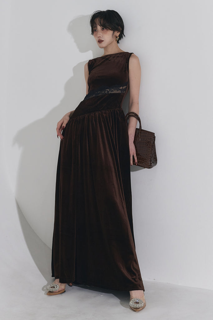 ANDREA&CO ウエストレースベロアワンピ レース切替ベロアロングワンピース – ANDREA&Co.