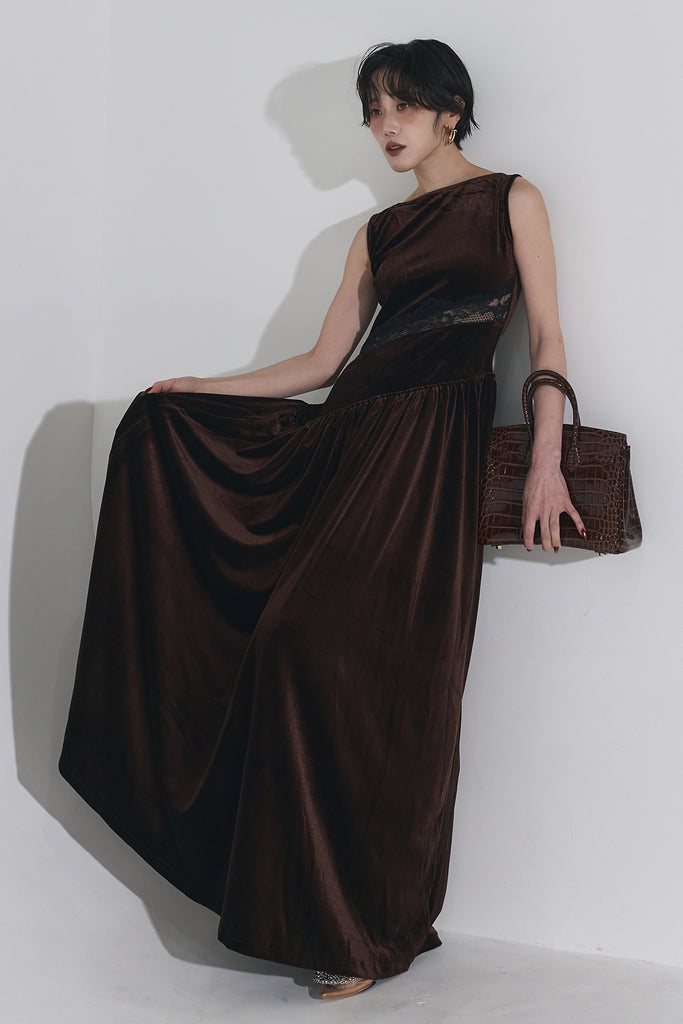 ANDREA&CO ウエストレースベロアワンピ レース切替ベロアロングワンピース – ANDREA&Co.
