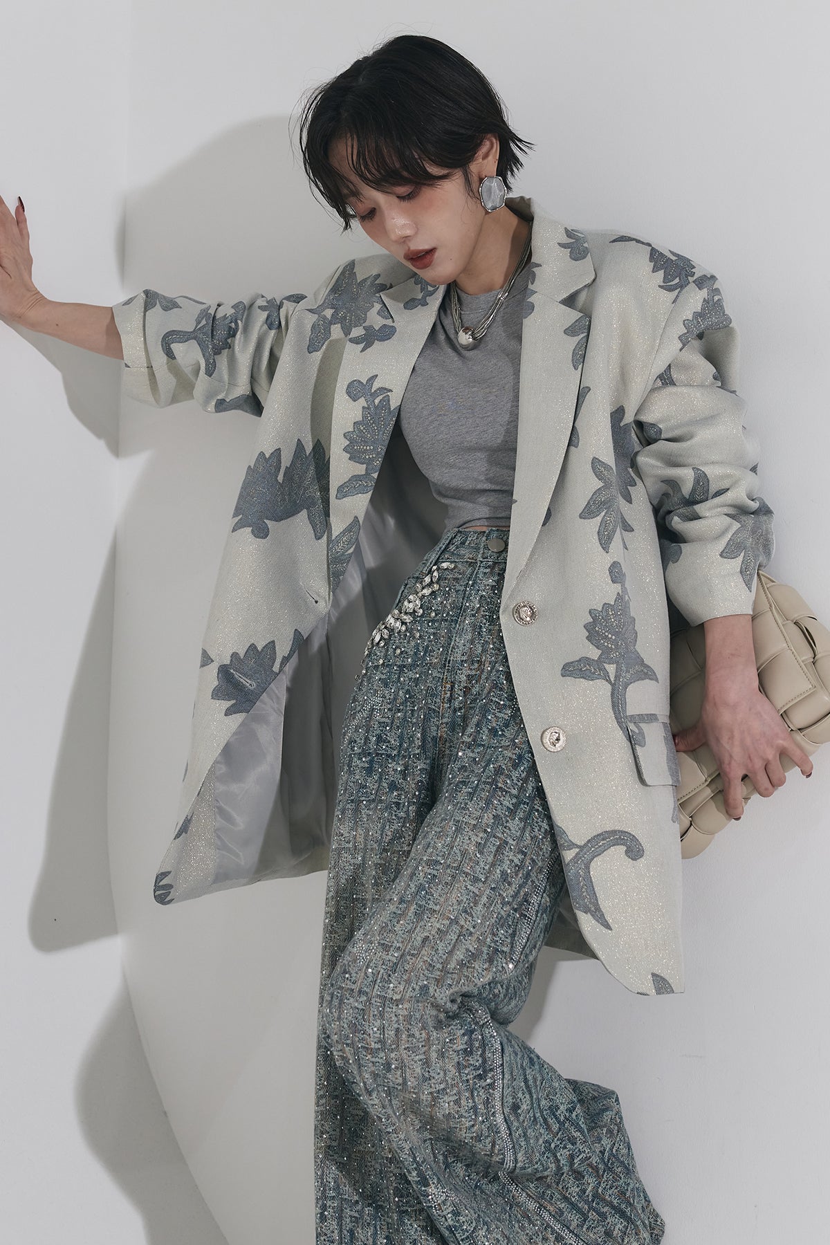 ANDREA &Co. AUBREY フラワージャガードデニムジャケット 新品 SET】フラワージャガードビッグジャケット+ビジューエンブリッシュド