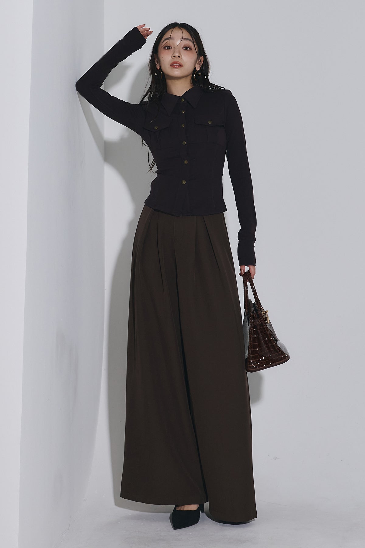 SET】シャツカラーカットソー+ワイドベルトタックパンツ – ANDREA&Co.