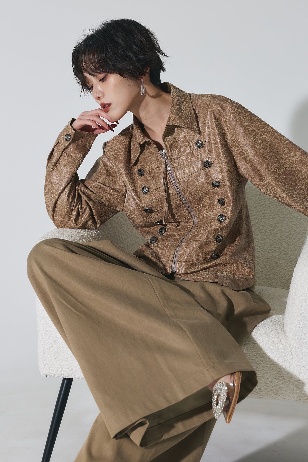 ANDREA & Co レザー ファー ノースリーブジャケット OUTER – ANDREA&Co.