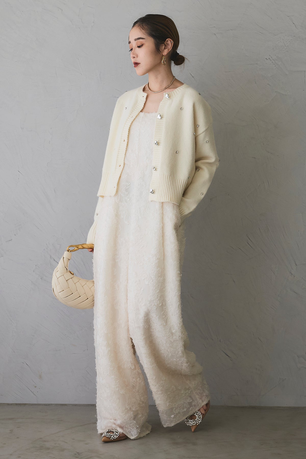 andrea&co フリンジジャガードサロペット