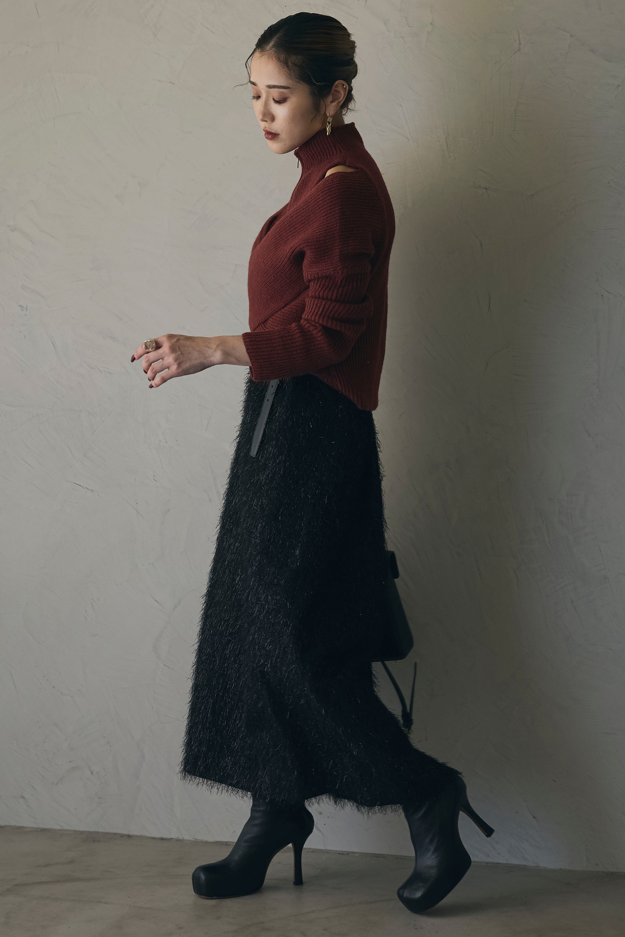 ANDREA & CO ショルダーカットジップニット　グレー ファッション 通販ファッション - ANDREA & CO ショルダーカット