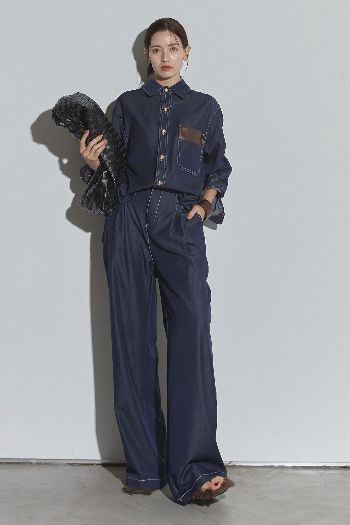 デニム セットアップ ブラウン キャメル カラーデニムセットアップ | select shop Lica.
