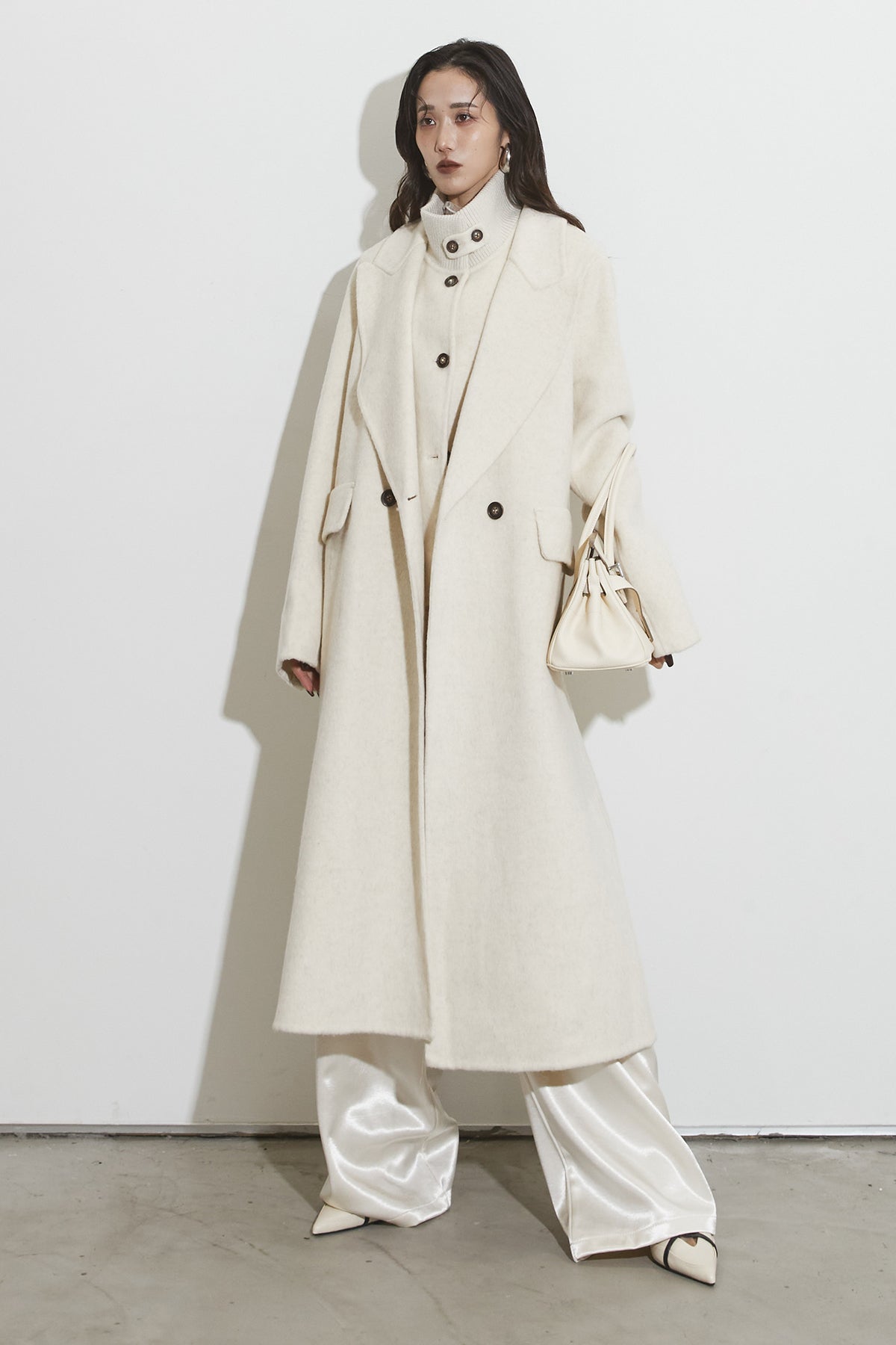 SET】ベストセットウールチェスターコート+サテンコードパンツ