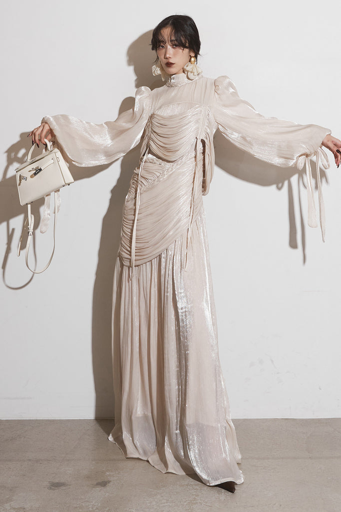 ANDREA&Co. ロングファージレ アンドクチュール AND COUTURE FOXファー付きAラインノーカラー