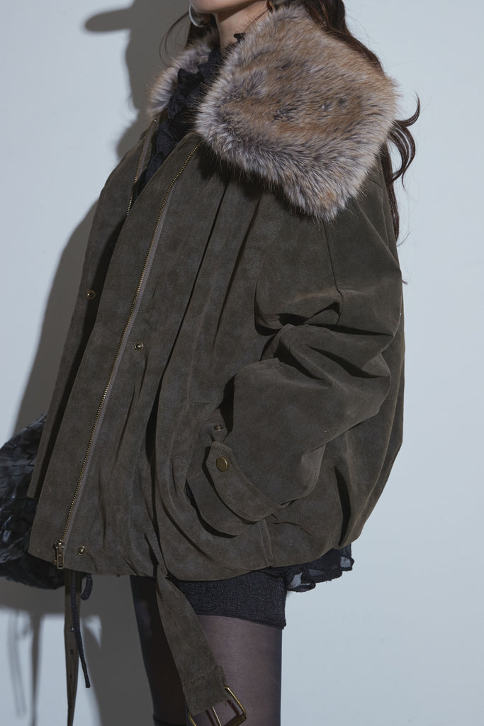 SET】フリルチュニックセットアップ+ファーカラースエードジャケット