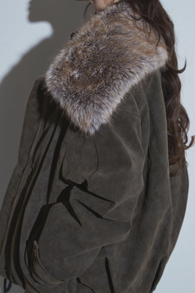 SET】フリルチュニックセットアップ+ファーカラースエードジャケット