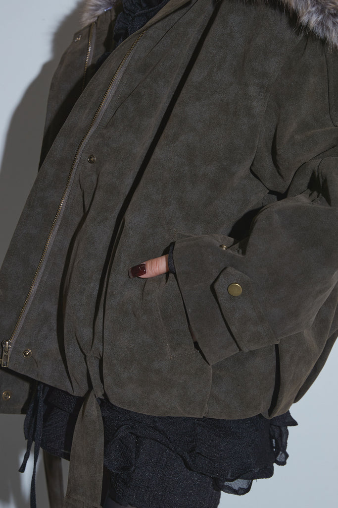 SET】フリルチュニックセットアップ+ファーカラースエードジャケット