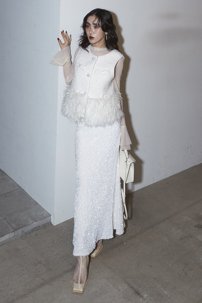 ANDREA&Co AUBREY .ボリュームフリルチュールスカート アイボリー ANDREA&Co. AUBREY ボリュームフリルチュールスカート アイボリー 2025